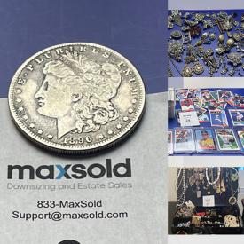 MaxSold Auction: This online auction features Morgan silver dollar, buffalo silver nickels, vintage silver coins, half gallon pennies, vintage jewelry, sterling silver jewelry, cutlery, vanity, vintage bottle collection, trading cards, vintage paper collection, golf clubs, pots and pans, huge pin collection, sewing lot, vintage maps, microscopes and much more!